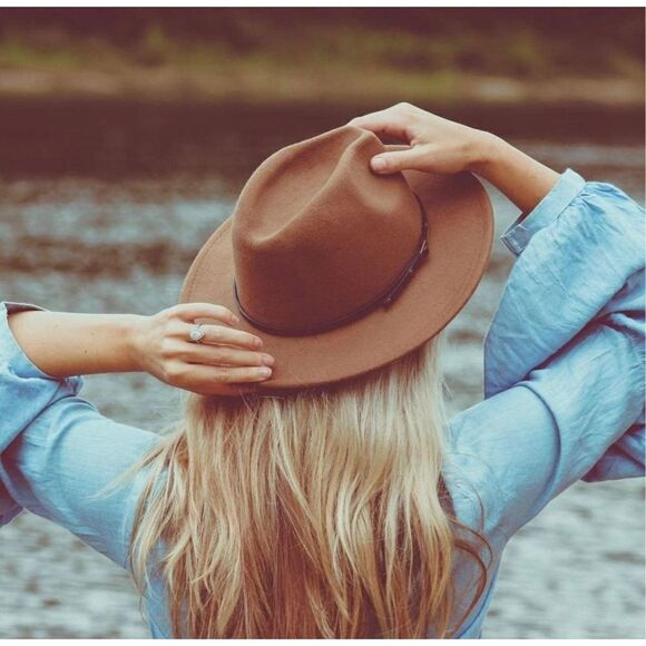 ✨NWOT✨Women Belt Buckle Fedora Hat Classic Wide Brim Floppy Felt Panama Hat✨ main image 12